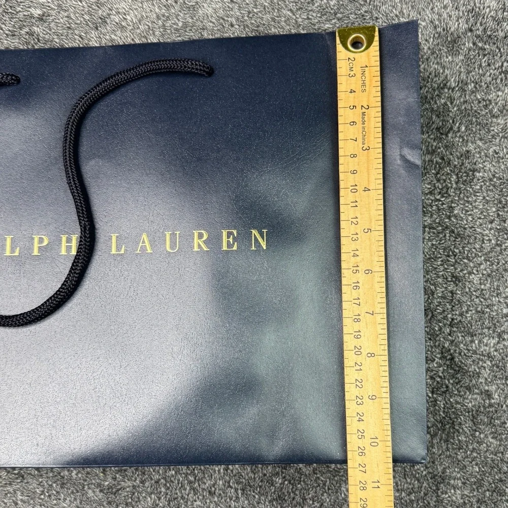 Ralph Lauren Navy Blue Large Paper Shopping Bag Gold Logo Rope Handles 16x11x4